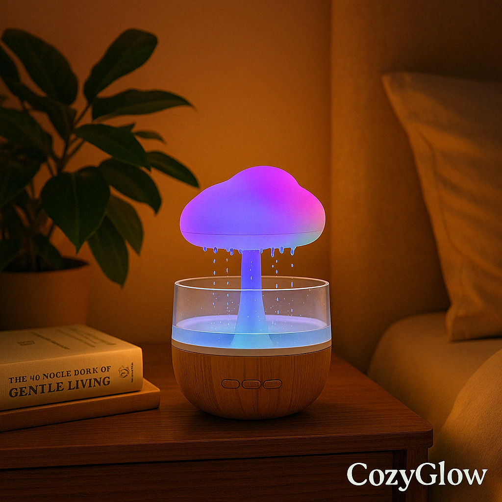 CozyGlow "Mushroom Cloud" No Mist Humidifier – Color-Changing Rain Diffuser