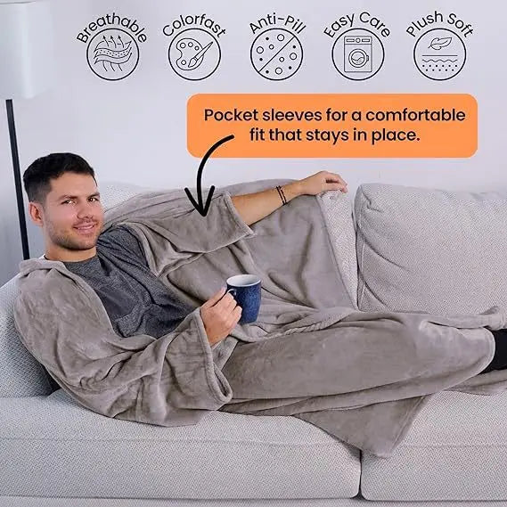 CozyGlow HugWrap – Wearable Plush Blanket with Sleeves & Pockets