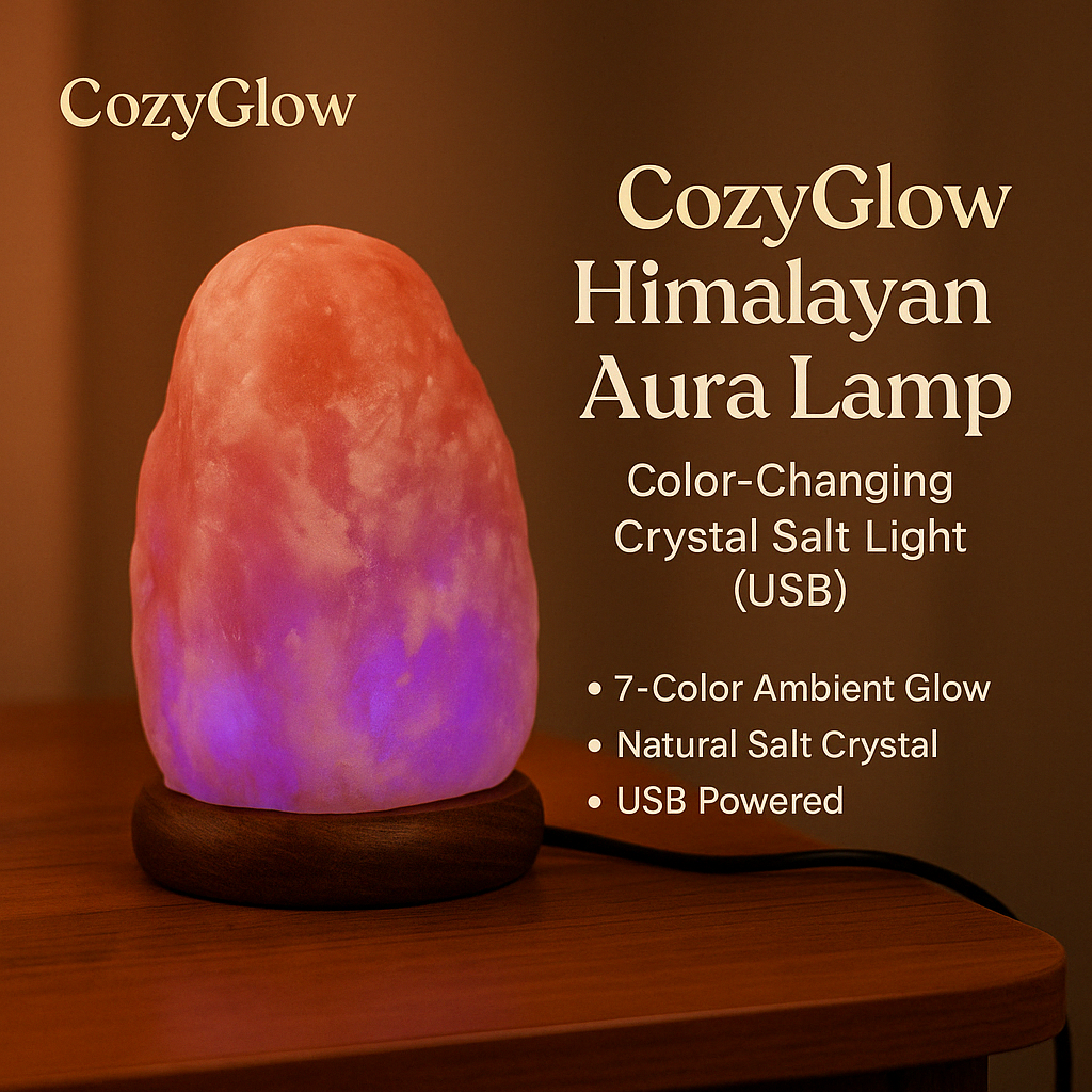 CozyGlow Himalayan Aura Lamp – Color-Changing Crystal Salt Light (USB)